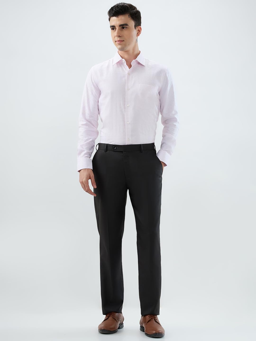 Park Avenue Men Regular Fit Checks Pattern Polyester Rayon Blend Flat Front Formal Trouser Brown