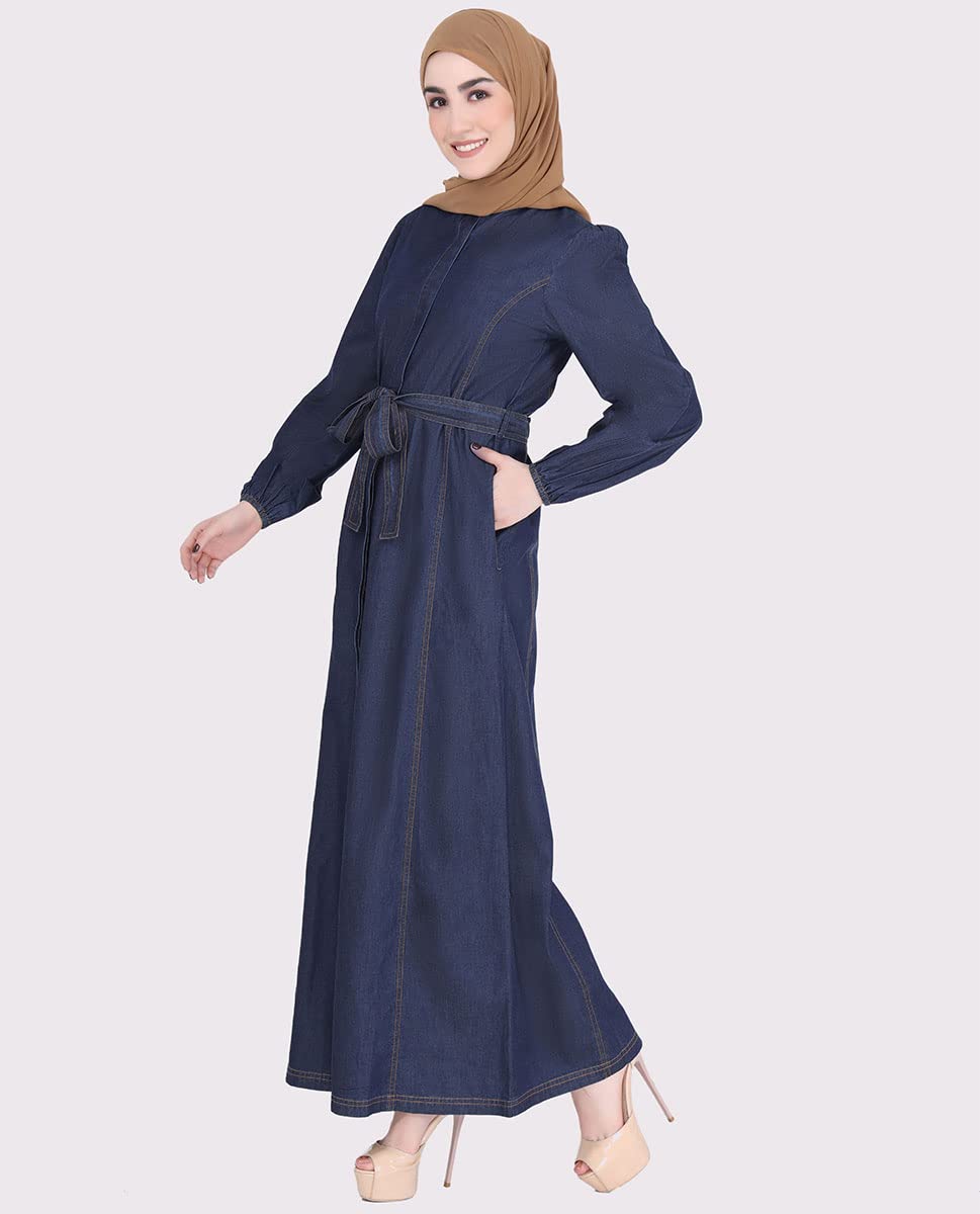 Silk Route Belted Denim Smart Choice Abaya Maxi Dress Jilbab Medium