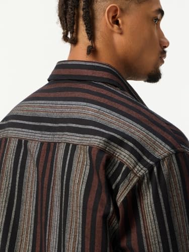 The Souled Store: Roman Men and Boys Long Sleeve Spread Collar Black Striped Lightweight Easy to Style Everyday Office Wear Casual Cotton Regular Shirt