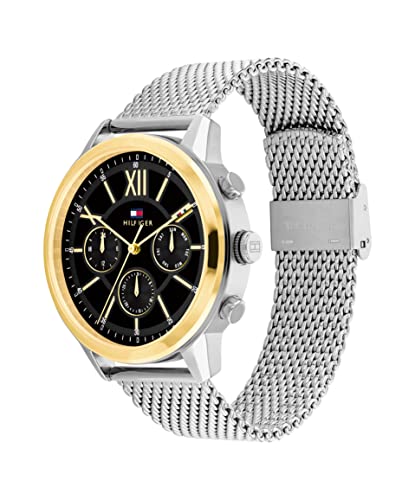 Tommy Hillfiger Morrison Quartz Multifunction Black Dial Silver Stainless Steel Strap Watch for Men