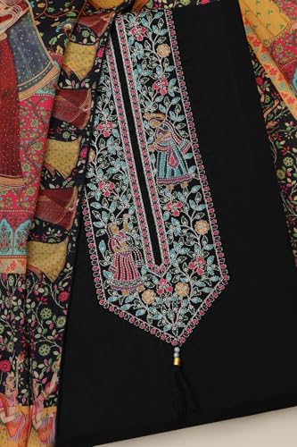 Soch Womens Black Vatican Silk Embroidered Unstitched Dress Material With Thread Work