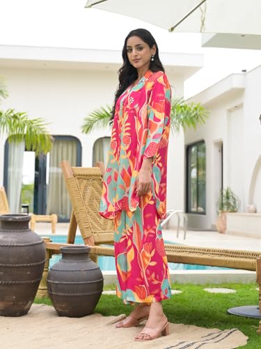 Divena Red Digital Printed Muslin Co-ord set