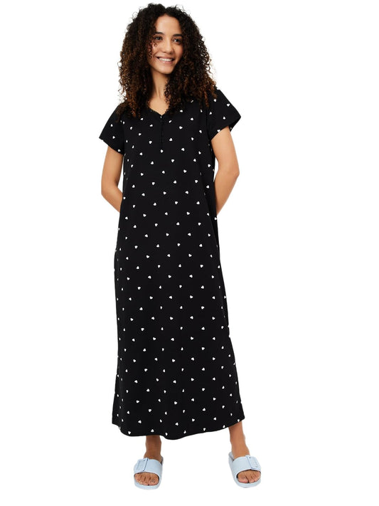 Max Women's Cotton Casual Nightgown (KG1108_Black_L)