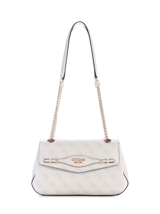 GUESS White Logo Printed Katya Convertible Flap Crossbody Bag