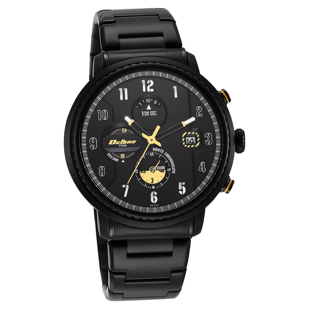 Titan Octane Aerobatics Quartz Chronograph with Date Black Dial Black Stainless Steel Strap Watch for Men - NT1857NM01