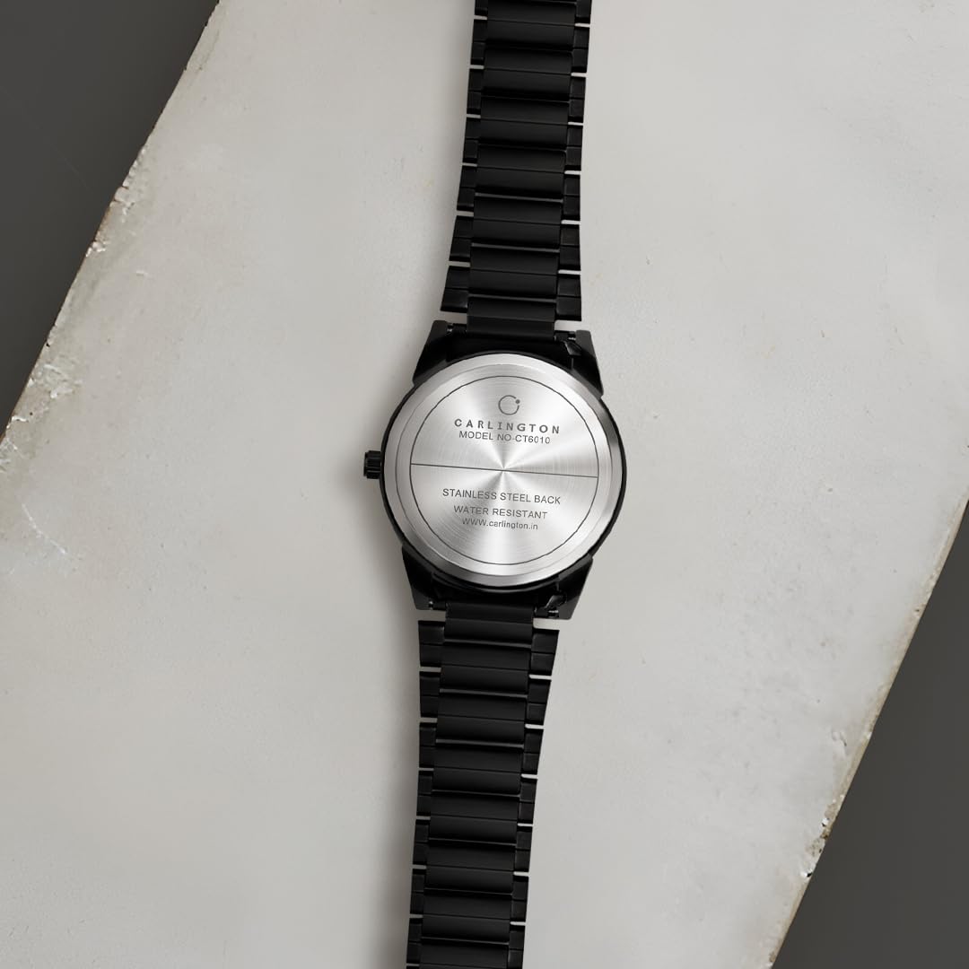 Carlington Stainless Steel Analogue Men Premium Watch, Black Dial, Black Band