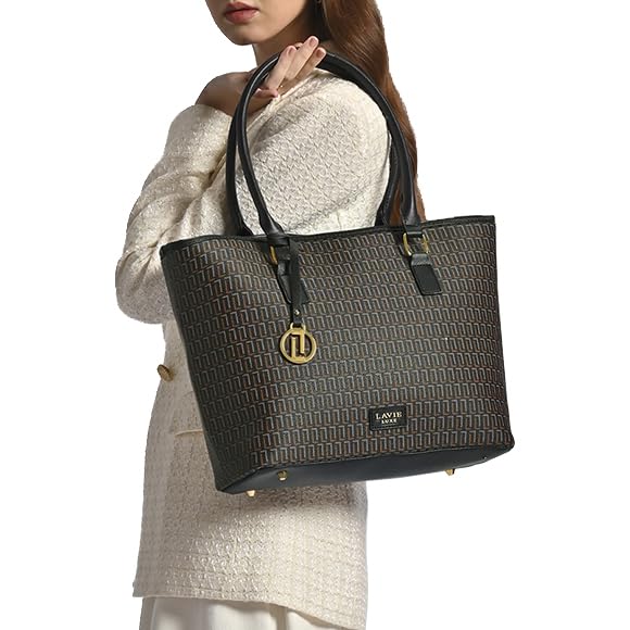 Lavie Luxe Women's Sherry25 Pro Monogram Laptop Handbag for Women | Fits Upto 15 Inch Laptop | Laptop Bag for Work | Ladies purse | Stylish Shoulder Bag | Gift For Women