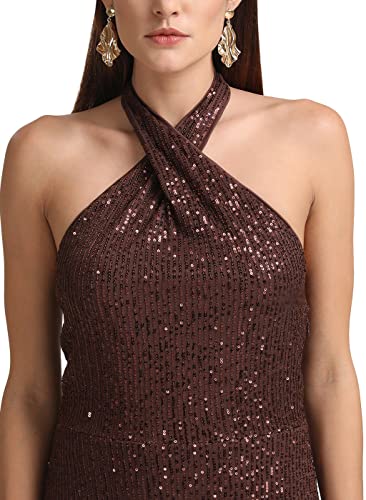 Kazo Women's Polyester Bodycon Maxi Casual Dress (124673BRWNL_Brown