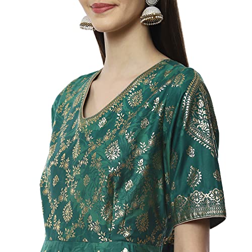 BIBA WOMEN PRINTED FITTED SALWAR KURTA DUPATTA(SKDSUMMER G8042_GREEN_38)