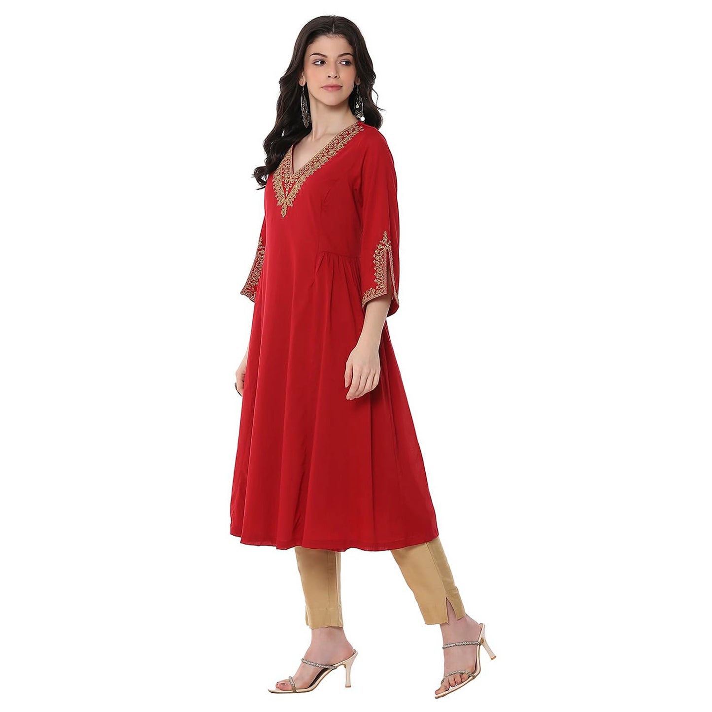 Biba Women's Red A-Line Kurta