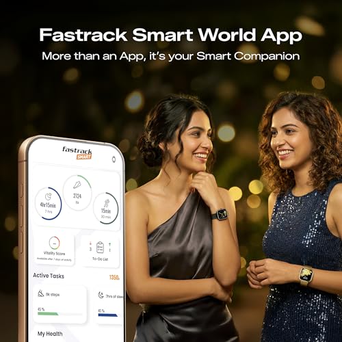 Fastrack Noir Rizz Women Smartwatch with 1.72" inch Ultra HD Display,Womens Health,AI Watchface & AI Chat,Functional Crown,24/7 Health Suite,BT Calling,IP68,Additional Silicone Strap,Games - Black