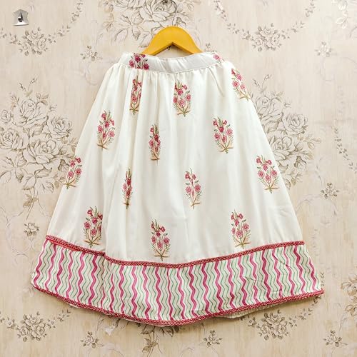 Q-one Store Girls Ethnic Lehenga Choli Set | Printed Rayon Blouse with Lace Border Skirt | Traditional Outfit for Children (2-3 Years)