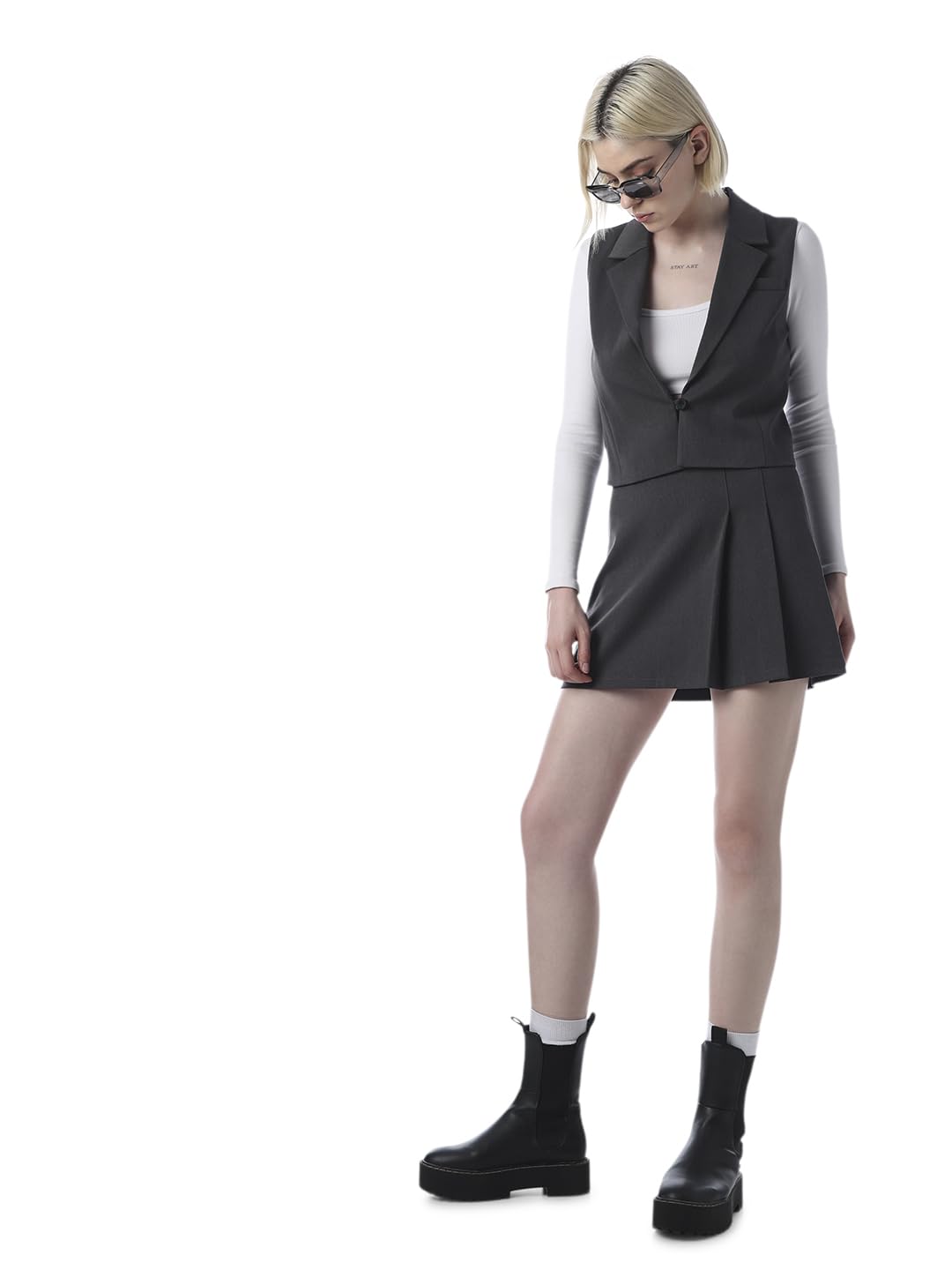 ONLY Women's Solid Flared High-Rise Black Skirt