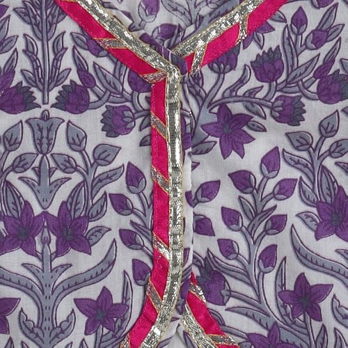 Hopscotch Girls Short Sleeves Purple 3-Pc Floral Lehenga Set For Age (2-3 Years)