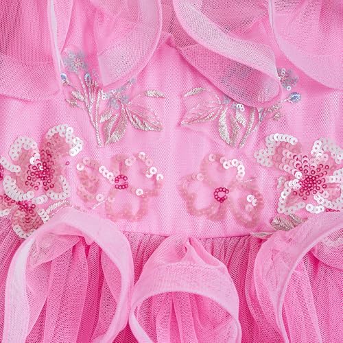Hopscotch Girls Pink Short Sleeves Floral Applique Ruffled Gown for Age (6-7 Years)