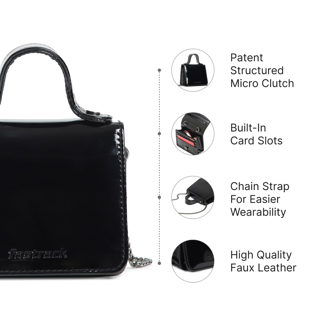 Fastrack Micro Clutch for Women | Stylish Micro Clutch with Chain Strap | Premium Clutch with Multiple Pockets made of Faux Leather