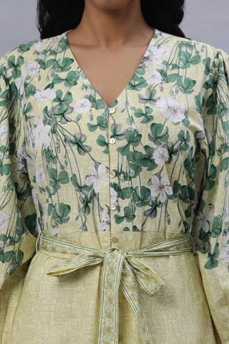 W for Woman W Women Yellow Floral Print Cotton A-Line Dress_24FEW10845-810683_3XL