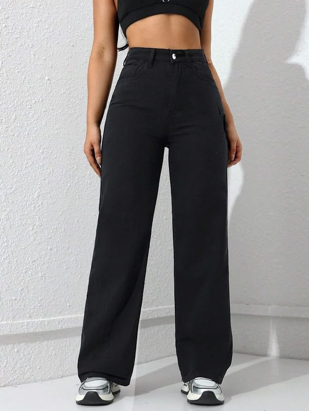 London Hills Women's Relaxed Fit High Rise Jeans || Woman Jean's || Women Baggy Jeans || Jean's for Womens || Loose Jean for Women's || Oversized Woman baggys Black