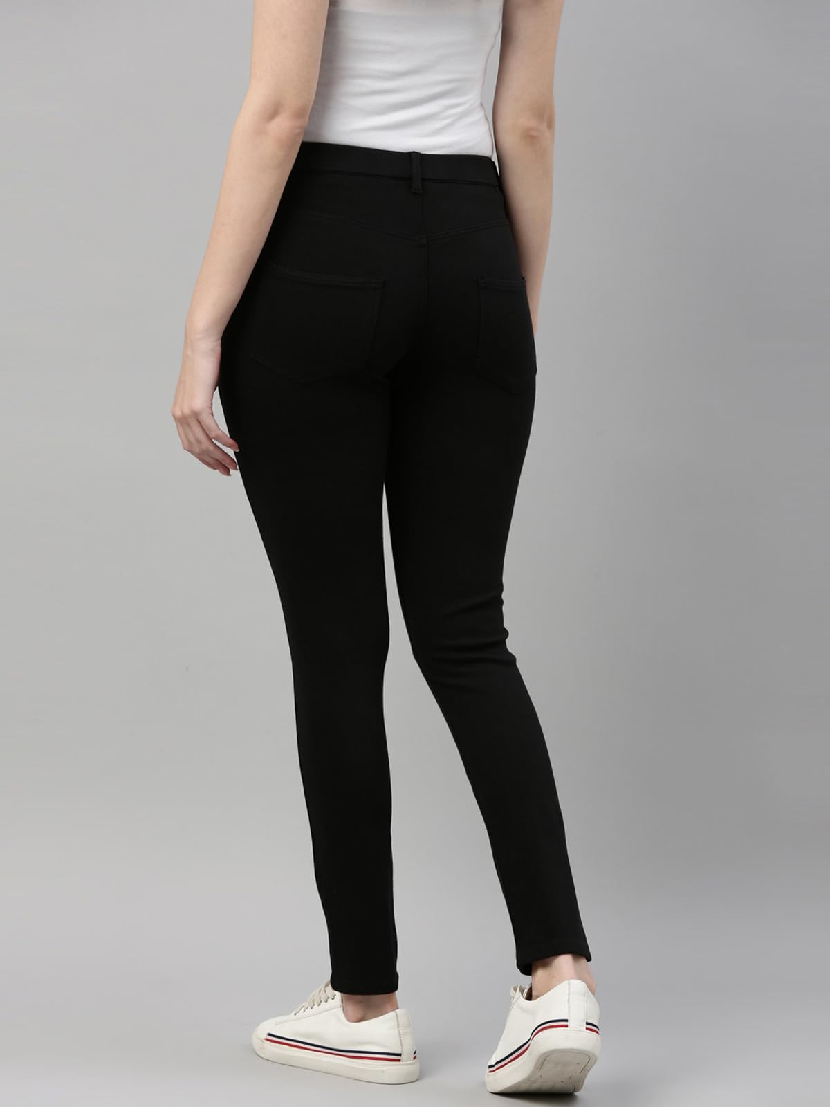 GO COLORS Women Black Mid Rise Cotton Super Stretch Premium Jegging - XL