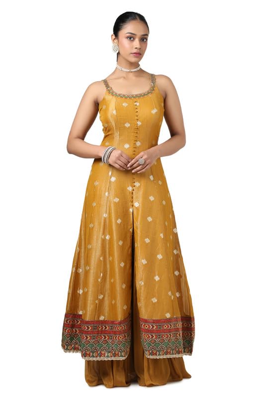 Soch Womens Mustard Brocade Zari Woven Suit Set With Sequins
