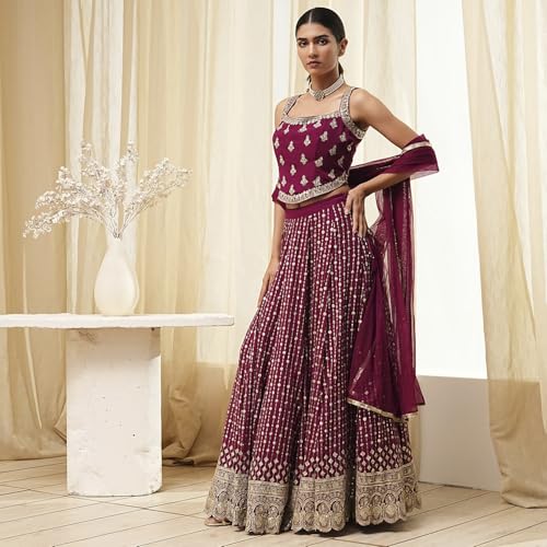 BIBA Women Burgundy Georgette Lehenga Set_32