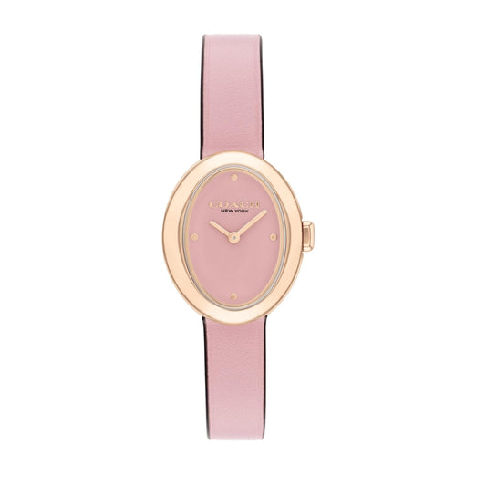 Coach Sammy Qtz Basic Slim Blush Oval Dial Women's Watch|Blush Calfskin Material|Blush Calfskin Color Band - 14504423