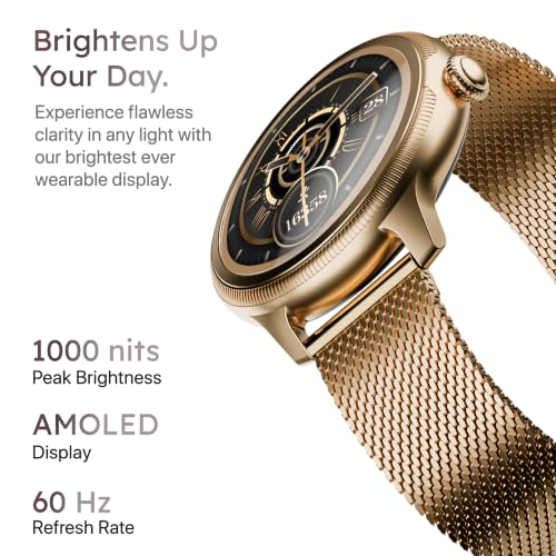 Pebble Opal Newly Launched Smart Watch for Women | Super AMOLED, Classic Design, Glossy Metallic Finish, Stainless Steel Strap, 100+ Watch Faces, Cycle & Sleep Tracking | Imperial Gold