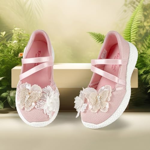 KazarMax Girls Butterfly Ballet Flat Ballerina (Peach, 11 UK)