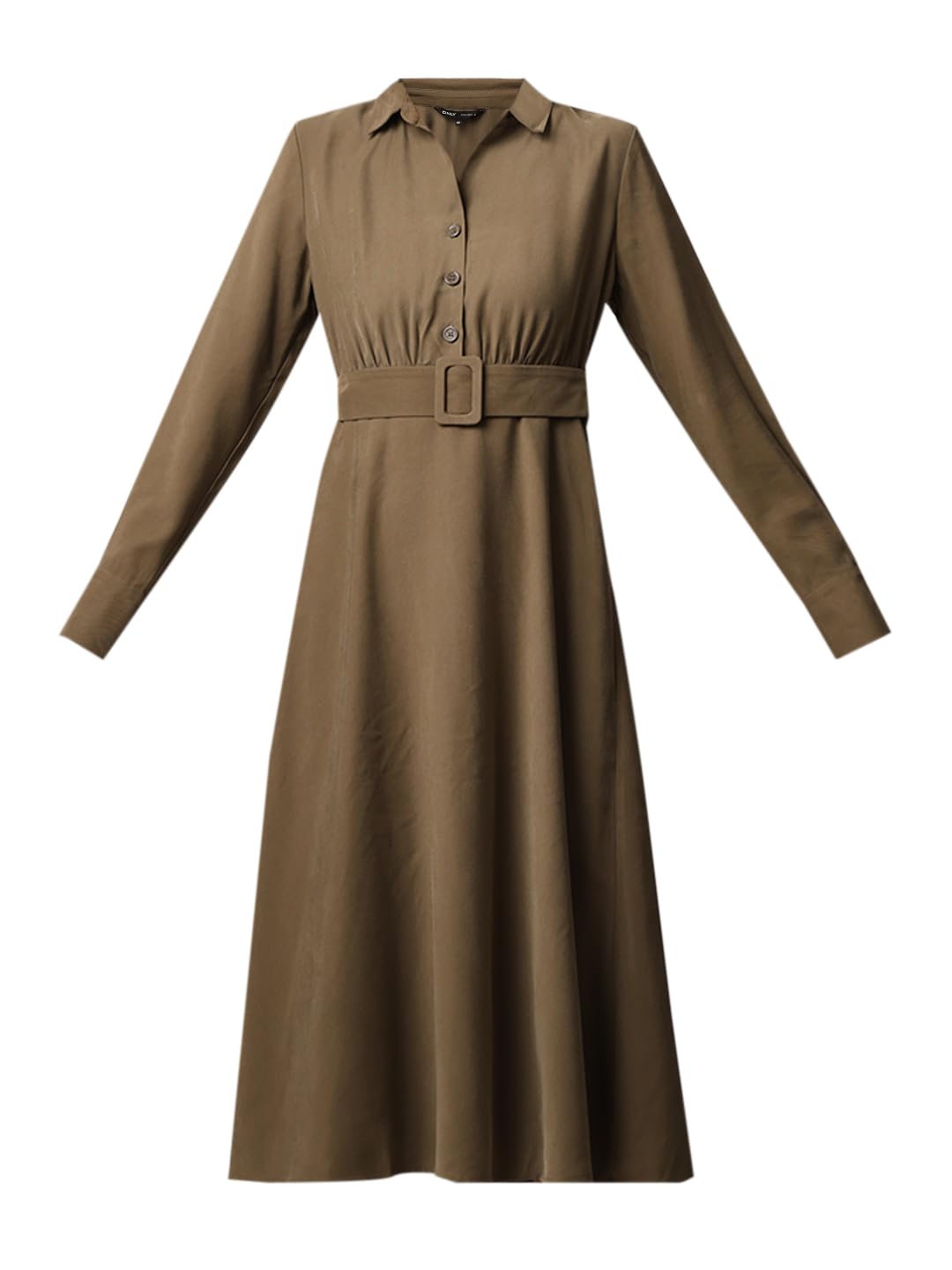 ONLY Women Solid Regular Fit Casual Olive Shirt Dress