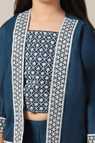 Jwalin Girls Silk Blend Embroidered Salwar Suit Set|Ethnic Set for Girls (JWGSET00236 BLU 24_Blue_5-6 Years)