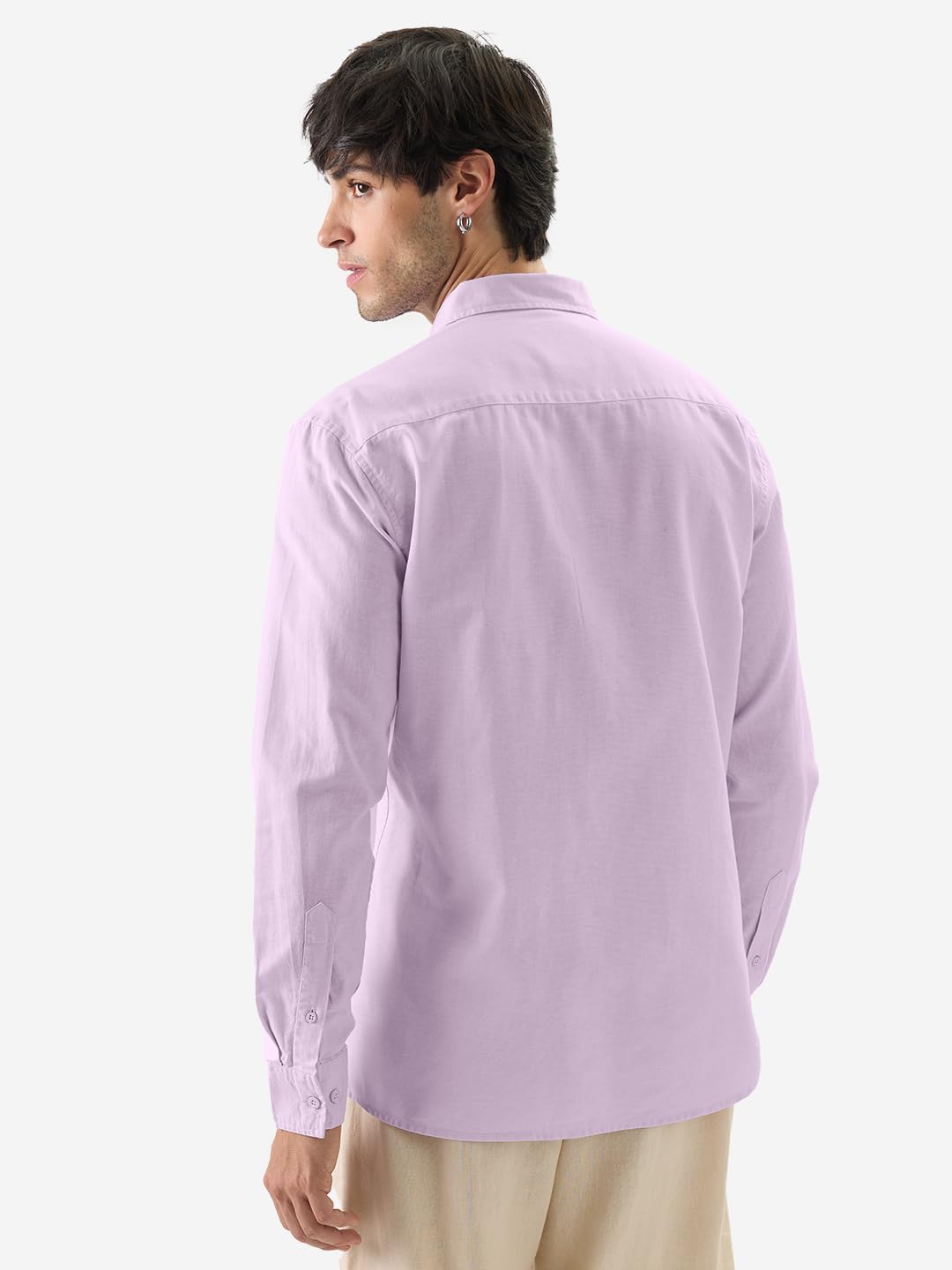 The Souled Store Orchid Purple Men and Boys Long Sleeves Collared Neck Button Front Regular Fit Cotton Linen Shirts