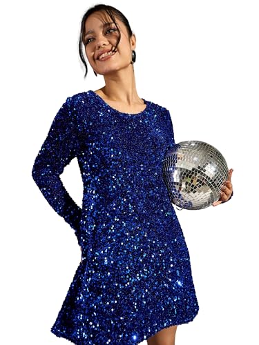 barcino Royal Blue Velour Sequin Short Dress