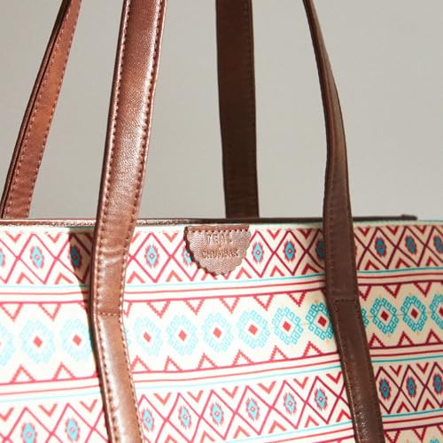 TEAL BY CHUMBAK Women's Office Tote Bag, Printed Canvas Shoulder Bag for College, Work and Travel, Stylish and Durable with Laptop Compartment