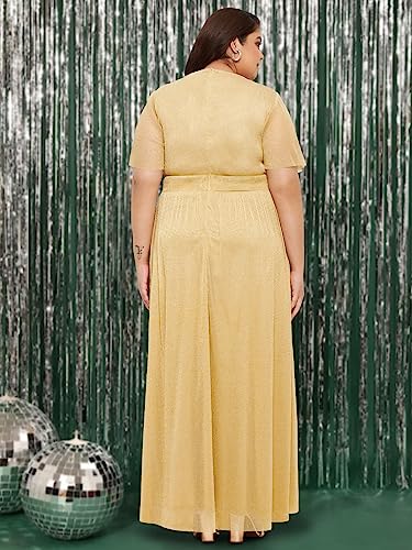wild U Women Plus Size Stretchable Stylish Western Cocktail Gown Dress (Beige, Size : 4XL)