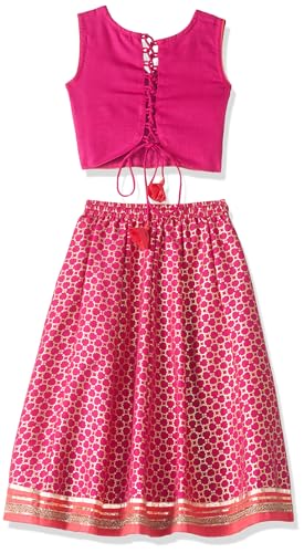 Biba Girl's Polyester Lehenga Set (KWFNFES6388OSS25FUS_Fuchsia_6-7 Year)