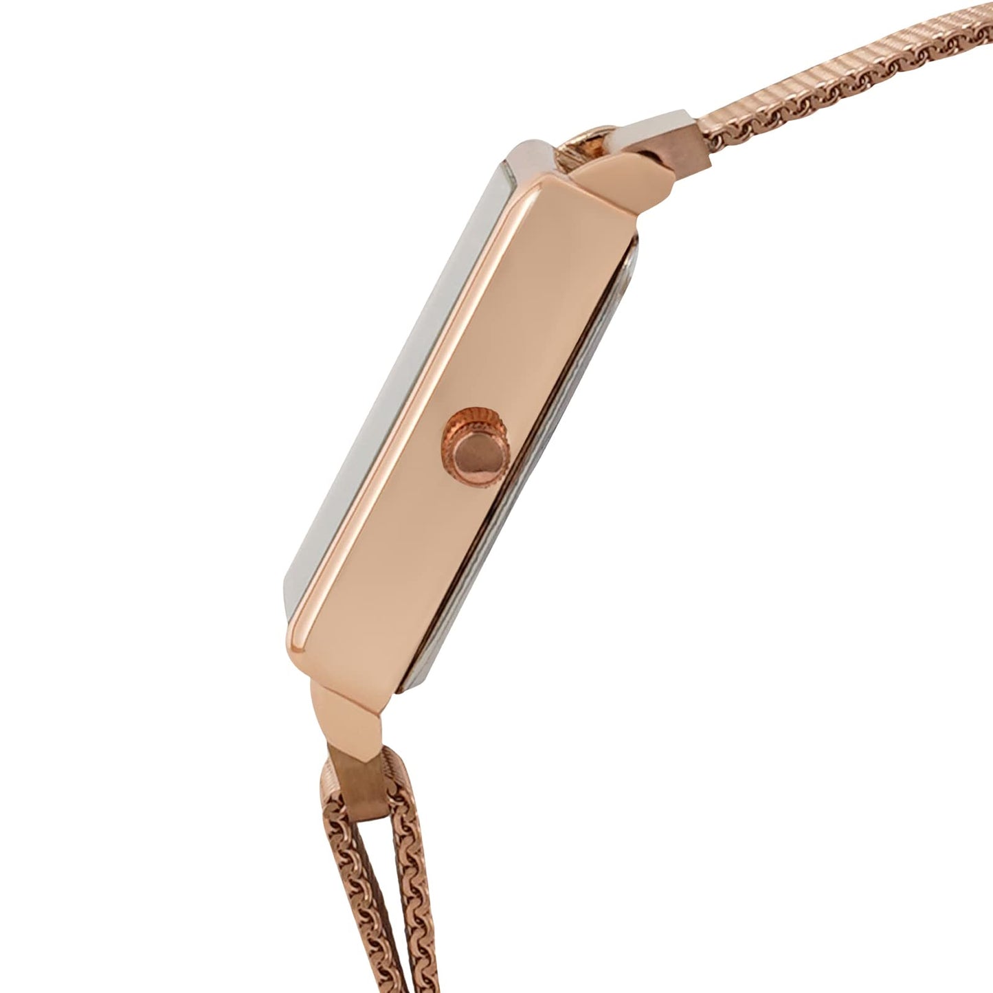 Joker & Witch Quad Black Rectangle Dial Rosegold Mesh Strap Analog Women's Watch