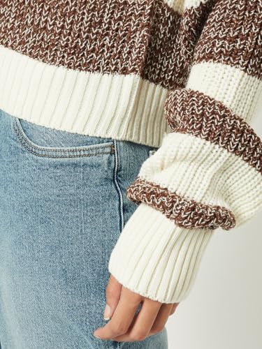 Max Women Boxy Fit Striped Sweater (Green_M)