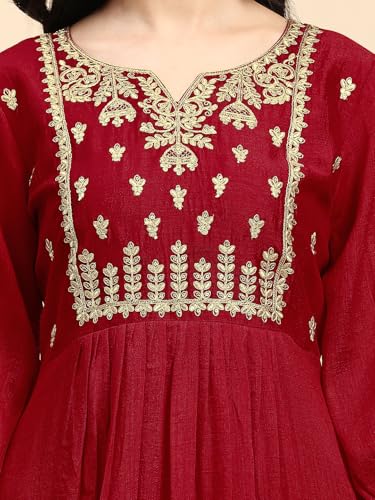 TRENDMALLS Women's Vichitra Silk Embroidery Salwar Suit Set for Women (G225-Red-XL-)