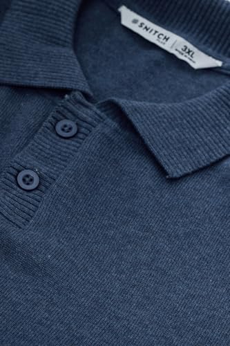 SNITCH Men Polo Plus Size Tshirt | Full Sleeve with Ribbed Cuffs | 100% Cotton Fabric | Solid Pattern & Minimalist Design | Casual Wear for Everyday Comfort | Blue