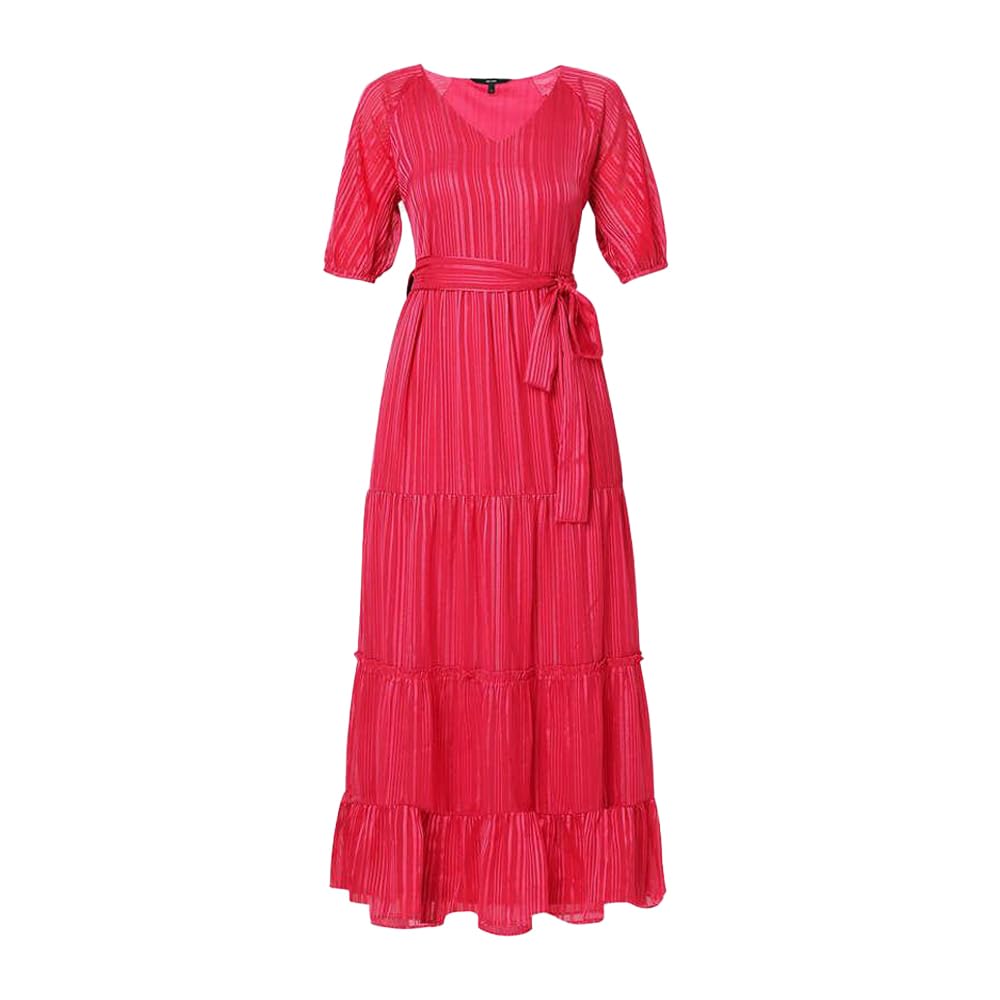 VERO Moda Solid Polyester V Neck Women's Maxi Dress (Pink, XS)