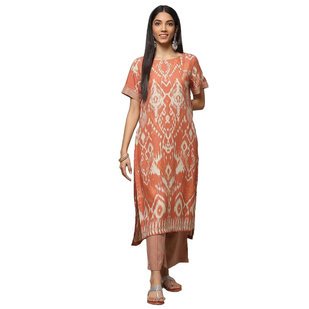 BIBA Women Rayon Printed Straight Kurta And Palazzo(2PC SET2007_ORANGE_XL)