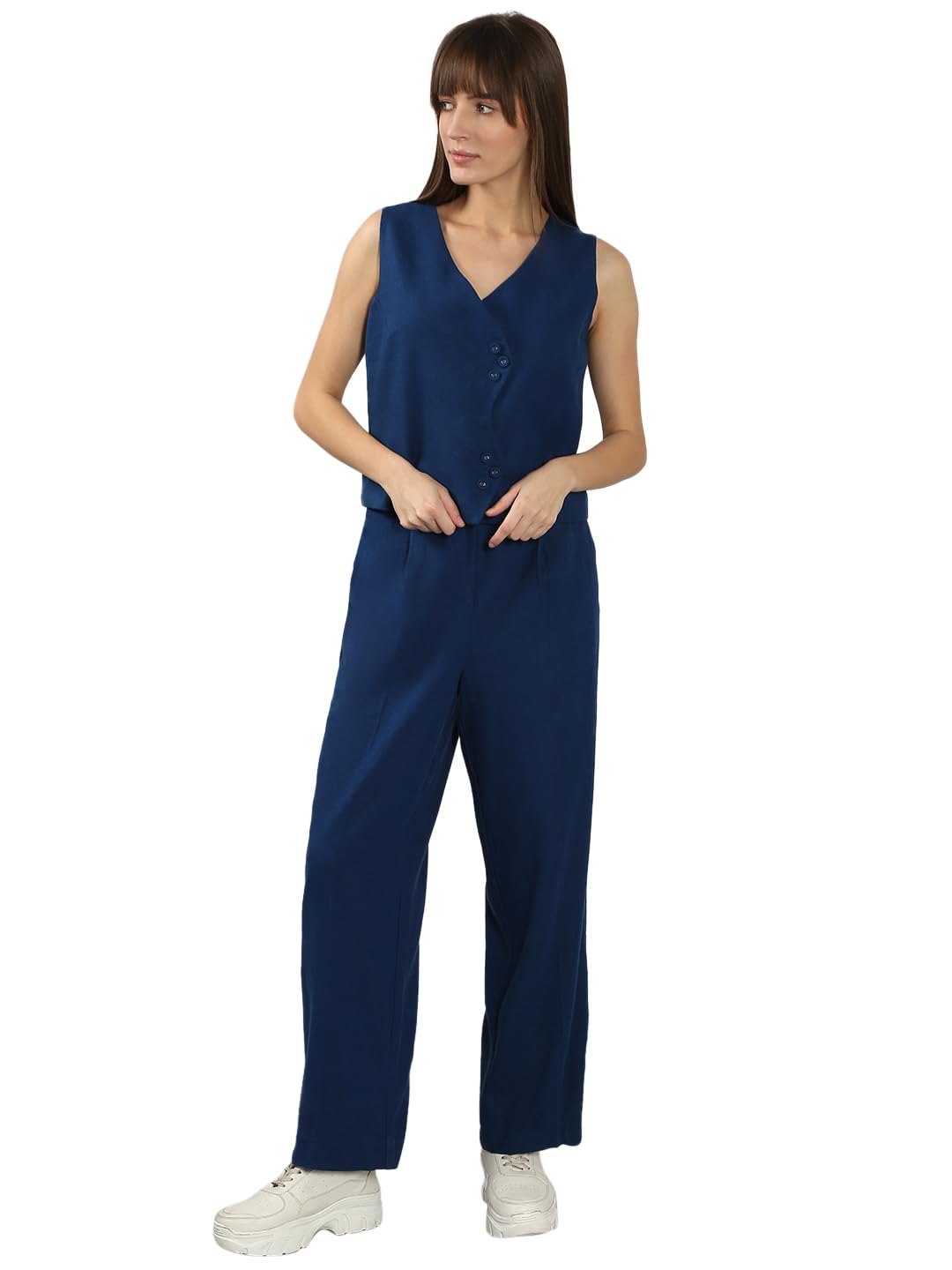 VERO MODA Women's Linen Regular Fit Blue Top