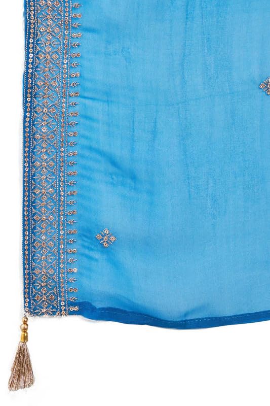 Soch Womens Blue Silk Unstitched Dress Material With Zari Woven Floral Designs And Embroidery