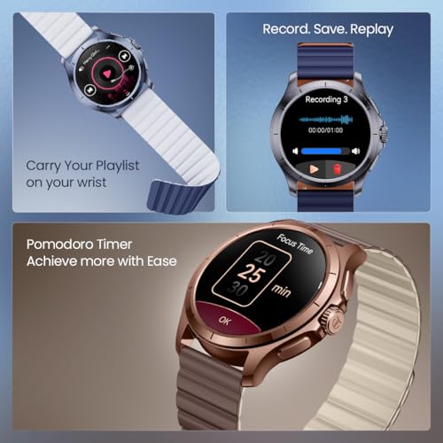Titan Evoke 2.0, 1.32" AMOLED Display Smart Watch with AOD,1000 Nits, Functional Crown, Magnetic Strap, Metal Body,Fast Charge,24/7 Health Suite, BT Calling, SpO2, HRM, IP68 Smartwatch - Glacier Blue