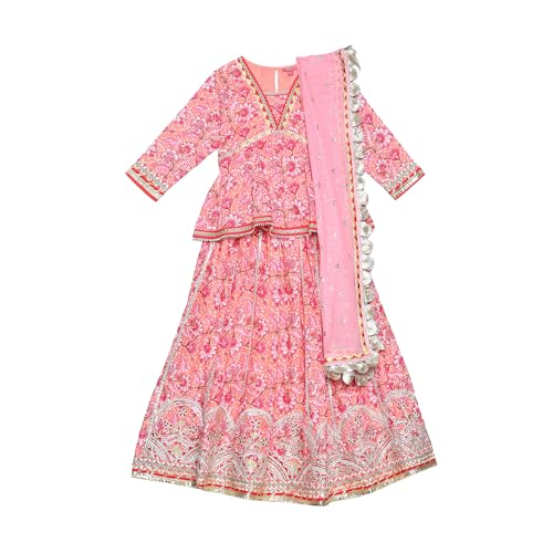 Biba Girls PRINTED SHORT_KURTA KID(KW5403_PEACH_19)