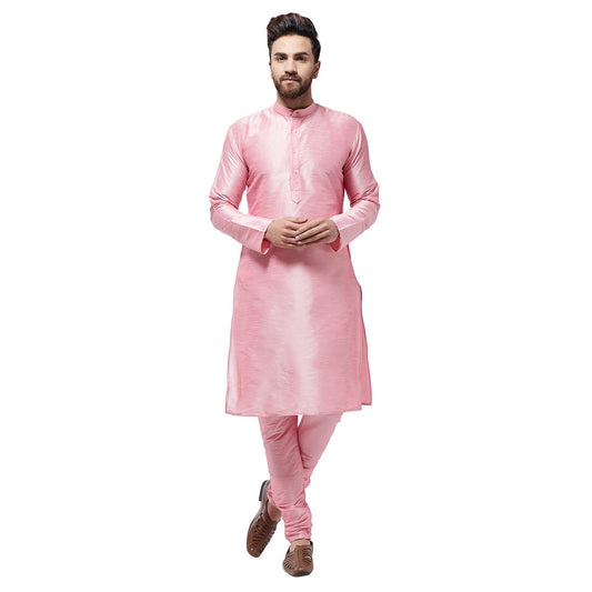 SOJANYA (Since 1958 Men's Silk Blend Pink Kurta & Churidaar Pyjama Set Size 42