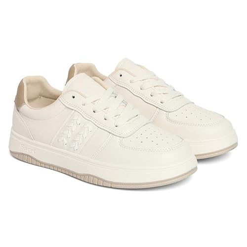 ROSEMEAD Women Casual Sneaker Shoes | Stylish and Comfortable | Lace-Up Style Offwhitebrown_UK- 7