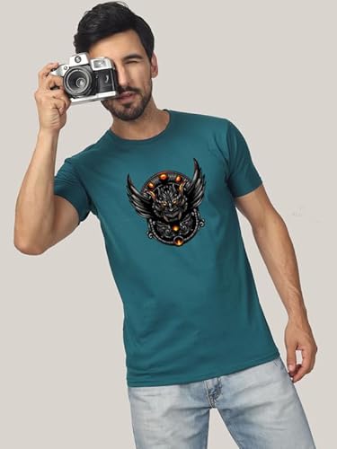 T-70 Men's Printed Half Sleeves Round Neck Poly-Cotton T-Shirt | Color - Peacock Green | Size - S