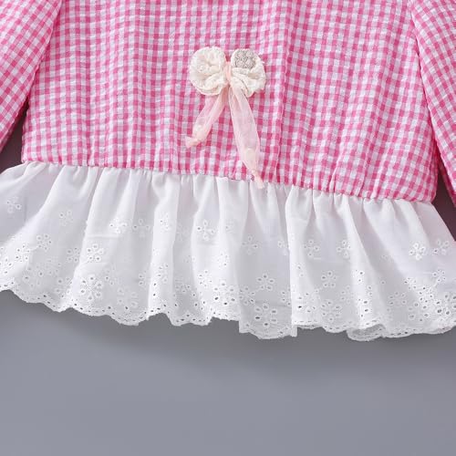 Hopscotch Girls Full Sleeves Pink 2-Pc Checkered Bow Applique Pants Set (4-5 Years)