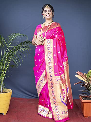 SGF11 Women's Paithani Kanjivaram Soft Silk Saree With Blouse Piece (Pink)